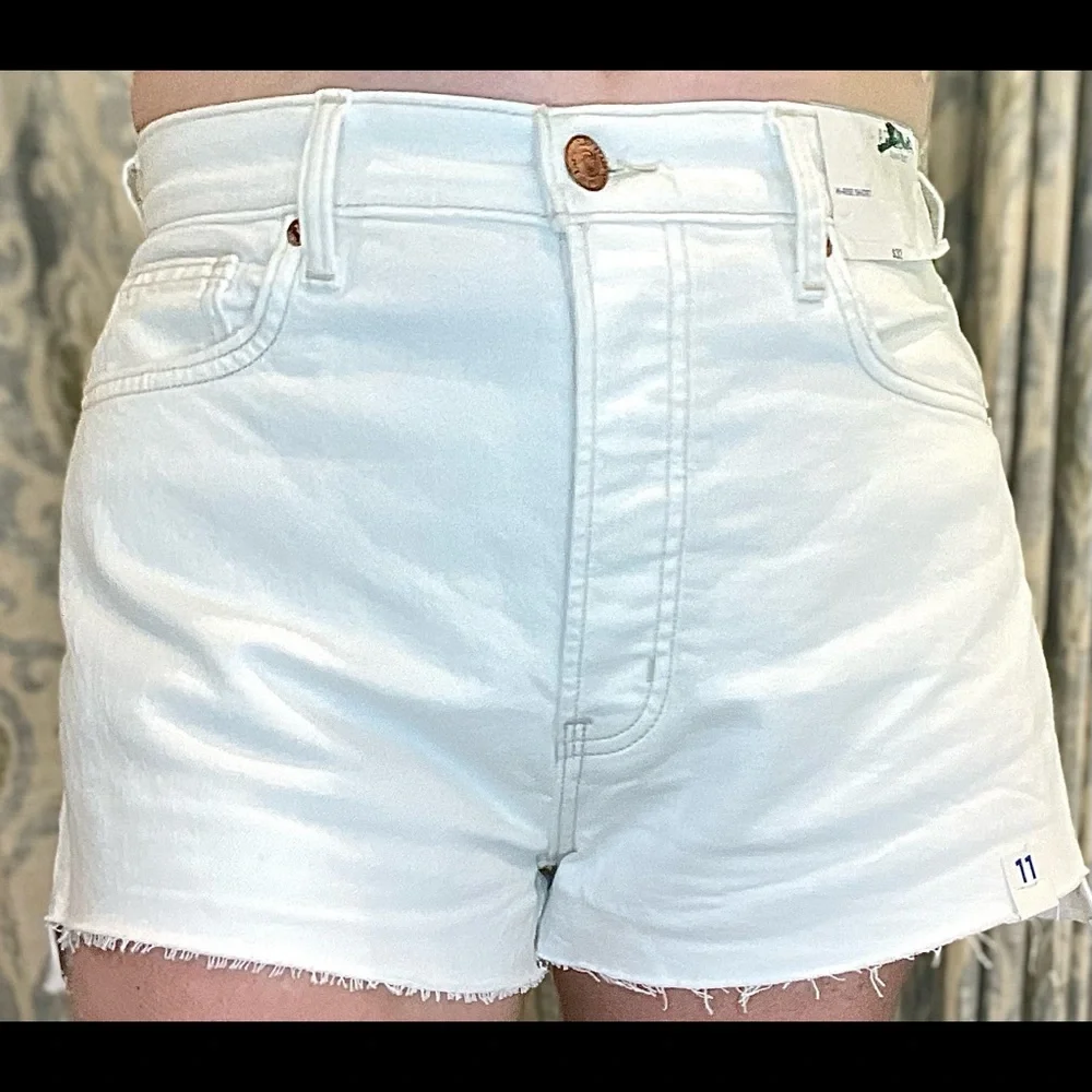 Arizona Jean Co Button Fly Hi-Rise White Cut Off Jean Shorts Distressed Rear Poc